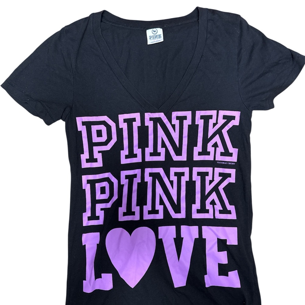 Black T-Shirt with Pink Love Print
